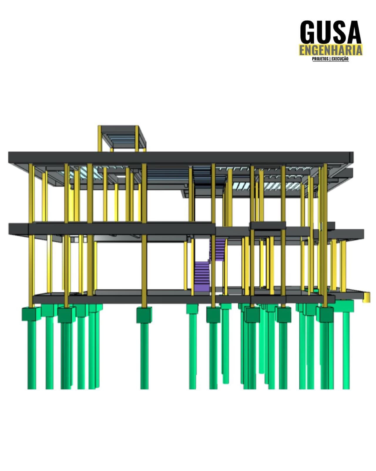 Modelo estrutural da casa em perspectiva